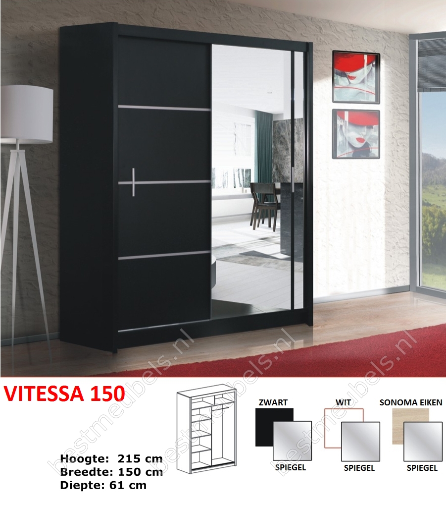 restjes straf Corporation VITESSA 150 cm Schuifdeurkast met spiegel Direct uit voorraad leverbaar  Home-Best