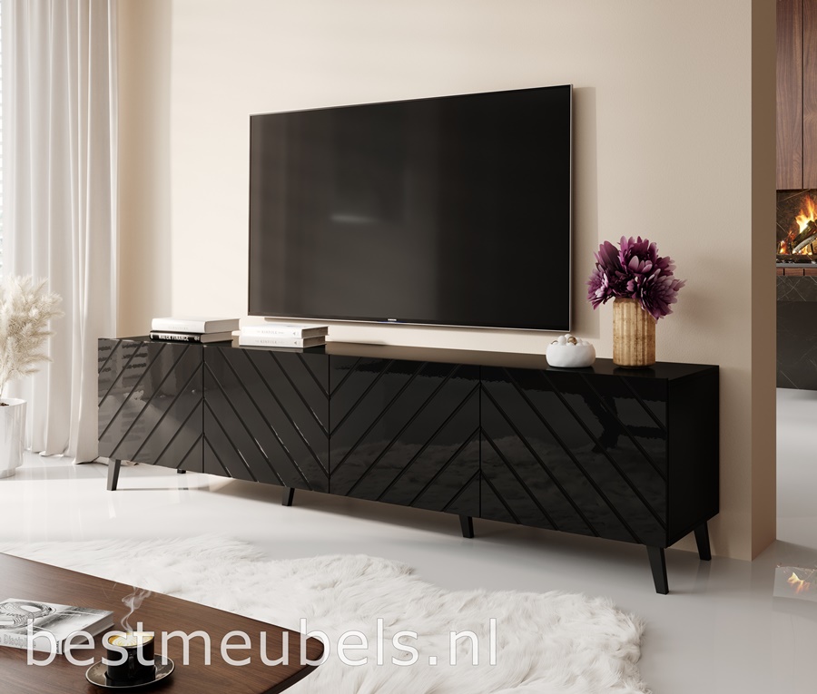 Nuttig Senaat Noord ANZI 200cm Tv-meubel Hoogglans Zwart , tv kast