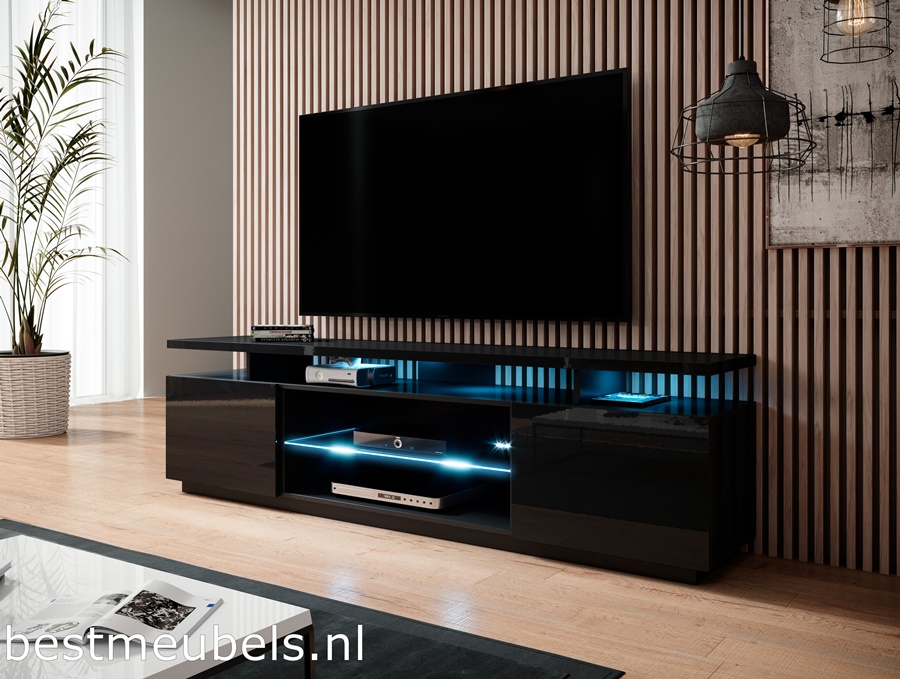 Verpersoonlijking kwaliteit Orthodox ENNA TV-meubel 180cm, Hoogglans Zwart