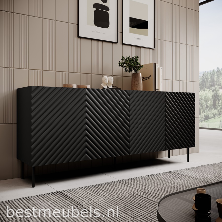 Design dressoir in de kleur mat zwart , best meubels