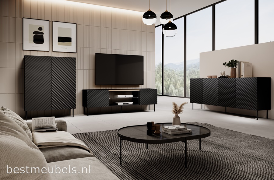 Complete woonkamer in de kleur zwart , woonkamerset.