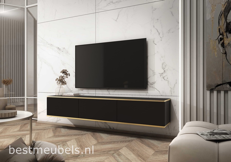 OTERLO TV-meubel 175cm Zwart , Zwevend TV-kast