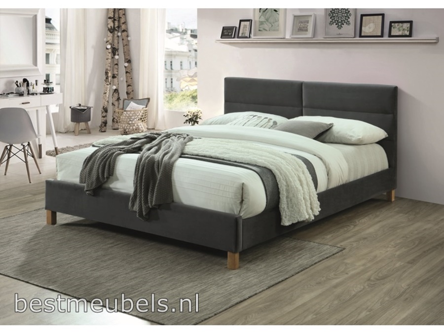 Bed SLEK is een moderne tweepersoonsbed met een stijlvolle look in de kleur grijs