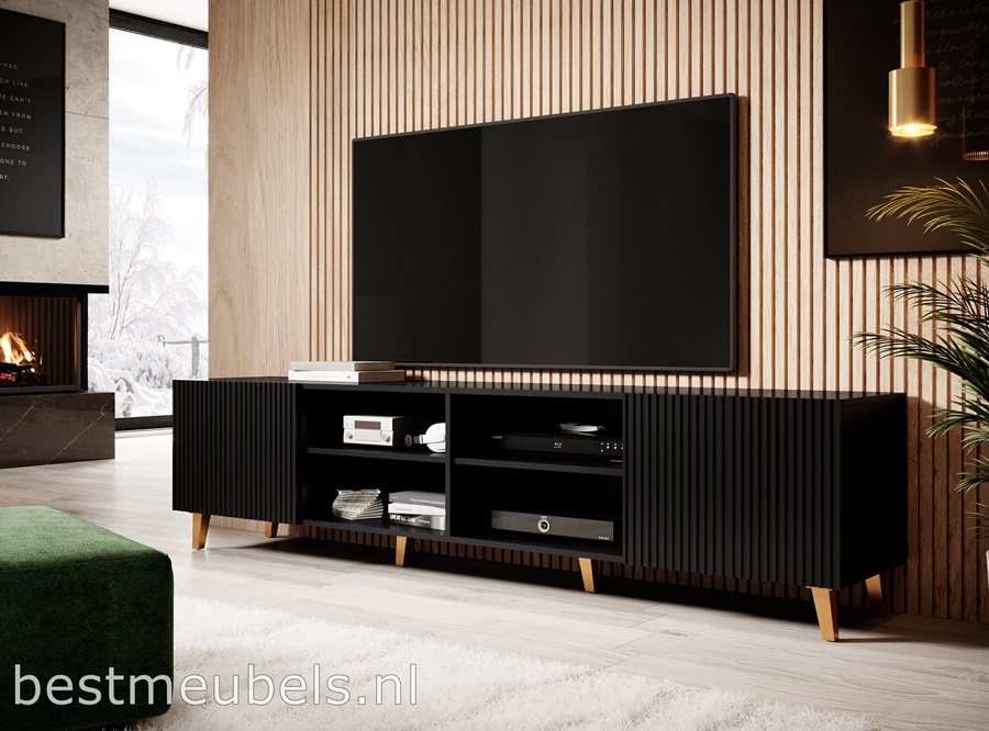 Tv-meubel 200 cm mat zwart