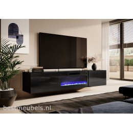 SIBBE 200 TV-meubel met elektrische sfeerhaard, Zwart