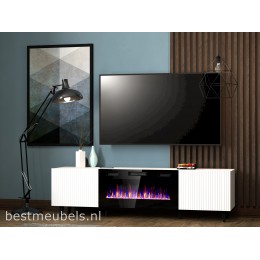 PRAVIA TV-meubel met elektrische sfeerhaard, Mat Wit
