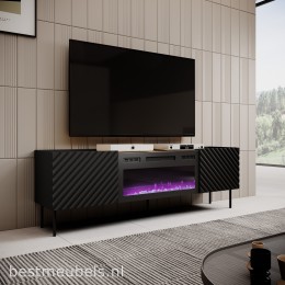 OLZANO TV-meubel met elektrische sfeerhaard 180 cm Zwart TV-kast