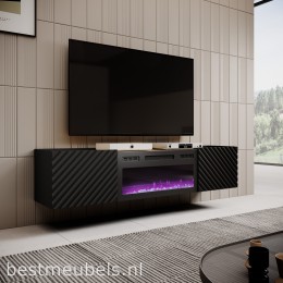 OLZANO zwavend TV-meubel met elektrische sfeerhaard 180 cm Zwart TV-kast