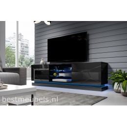 QUINN 200cm Tv-meubel Hoogglans Zwart, Tv-kast