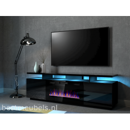 ENNA TV meubel met elektrische sfeerhaard 180cm Zwart